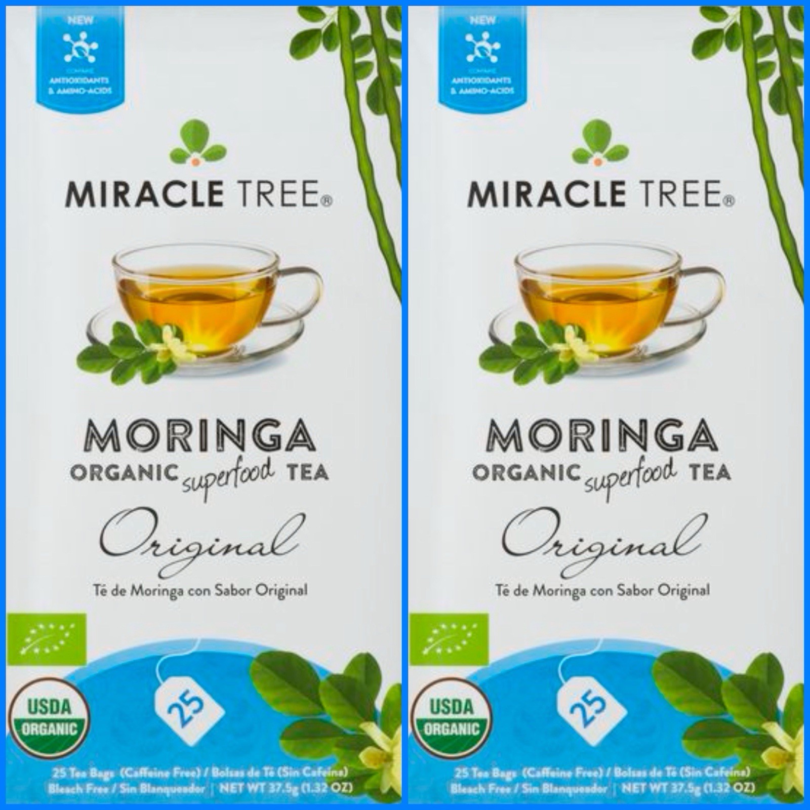 Moringa Tea Organic Miracle Tree Original Total 50 Tea Bags USDA Organic 2 BOX