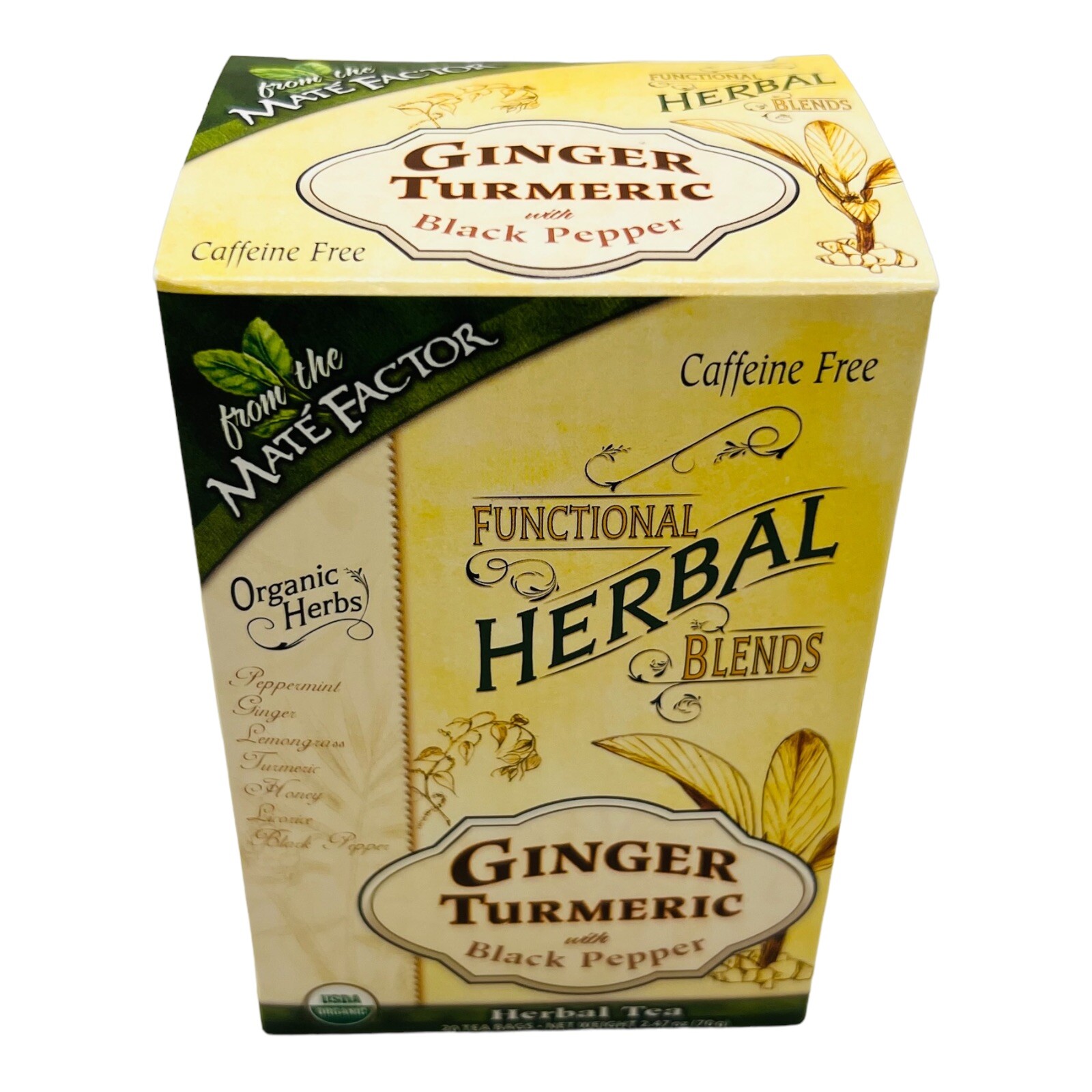 Mate Factor Herbal Tea Ginger & Turmeric with Black Pepper Blend 20 Bags 05/25