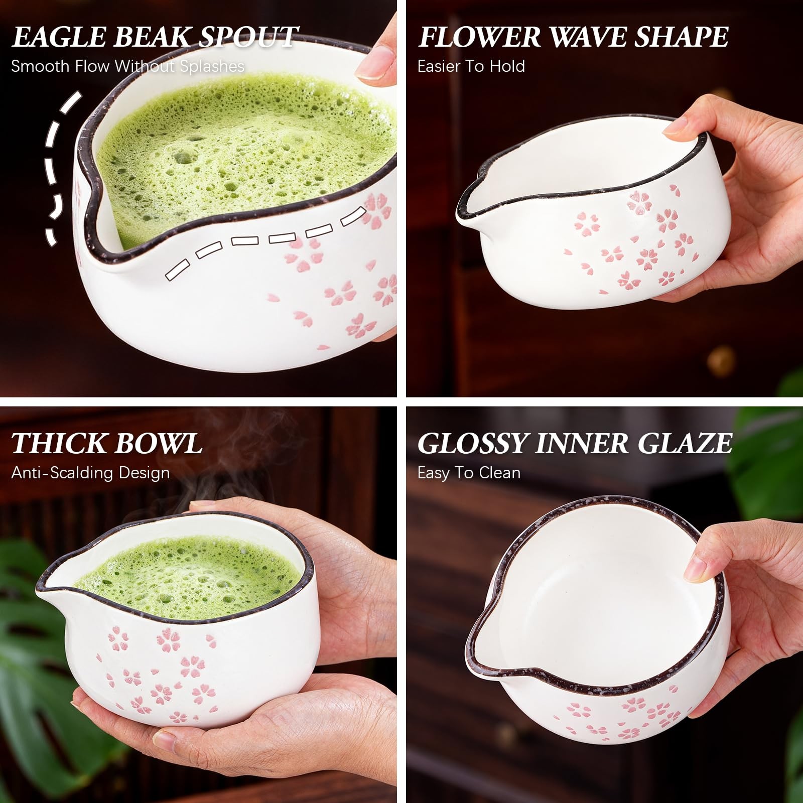 Matcha Whisk Set 7 Pc Ceramic Bowl Bamboo Whisk Holder Scoop Sifter Towel