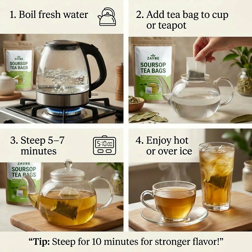100 Soursop Tea Bags – Pure Soursop Graviola Tea | Caffeine‑Free Non‑GMO ZAVBE