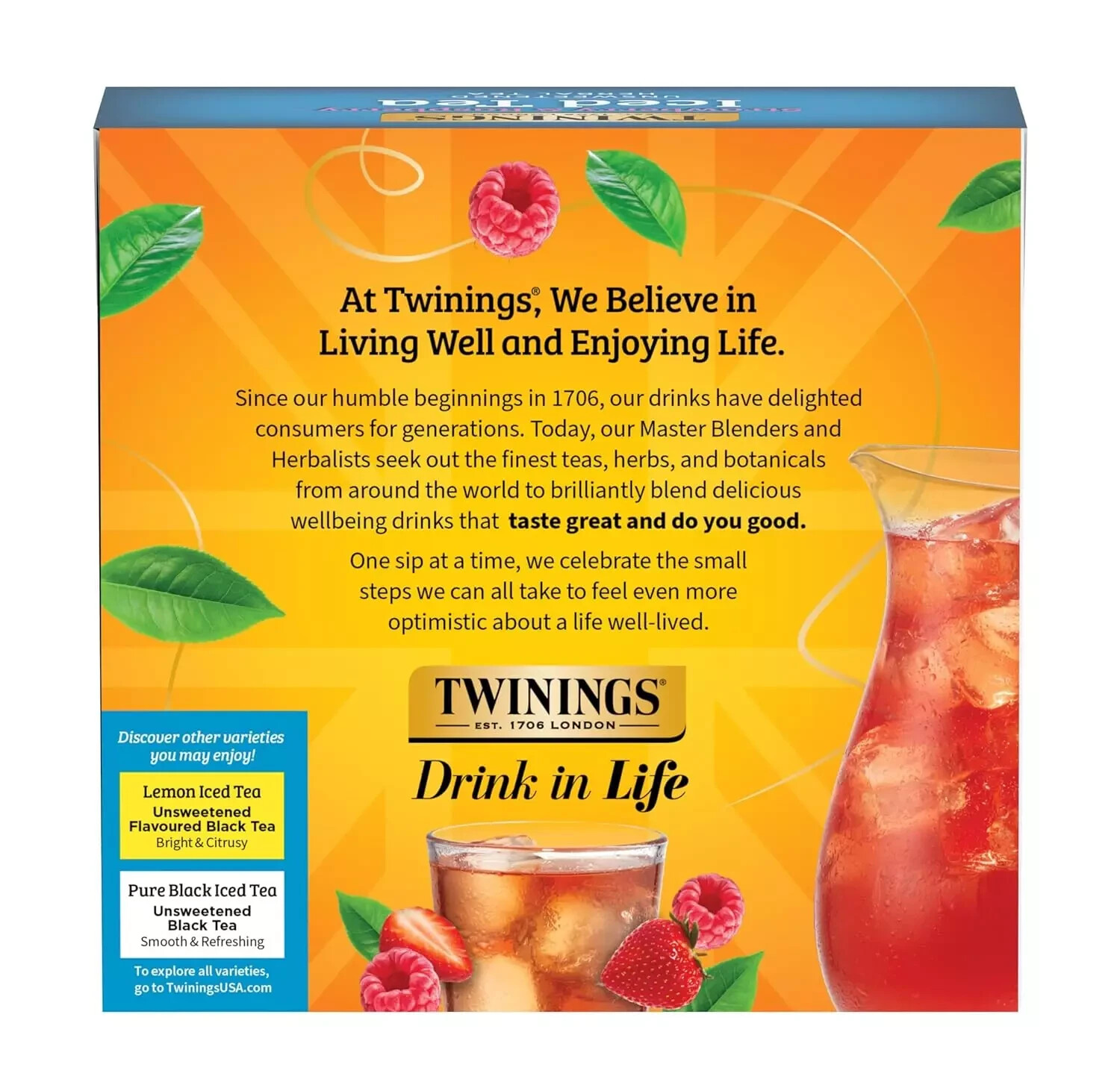 Twinings of London STRAWBERRY & RASPBERRY Iced Tea 72-Bags Unsweetened BB 2/27