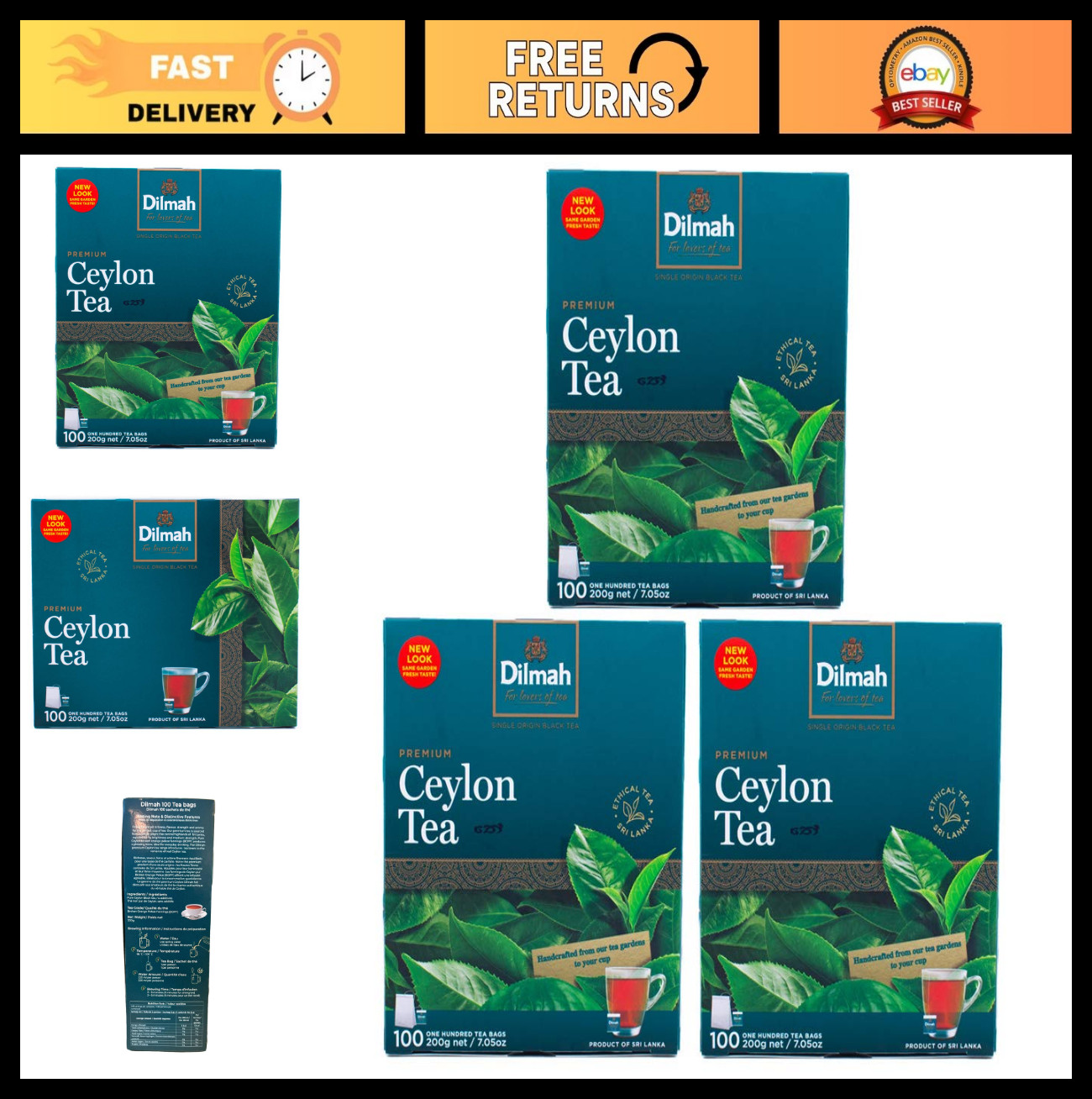 100% Pure Ceylon Tea Bags – Premium Quality, 300 Count, Perfect for Brewing