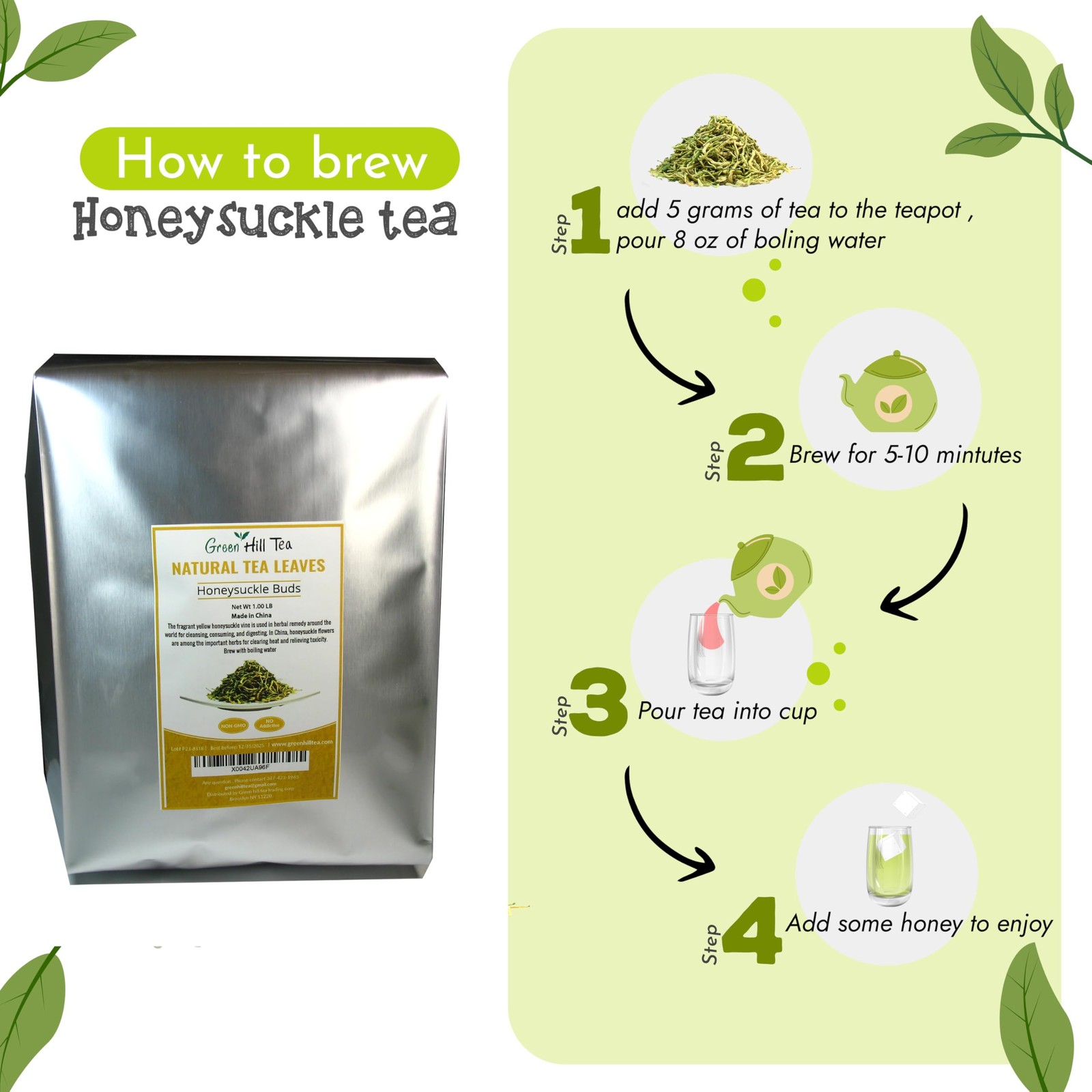 Greenhilltea traditional health herbs, Honey suckle dried herbal tea honeysuc…