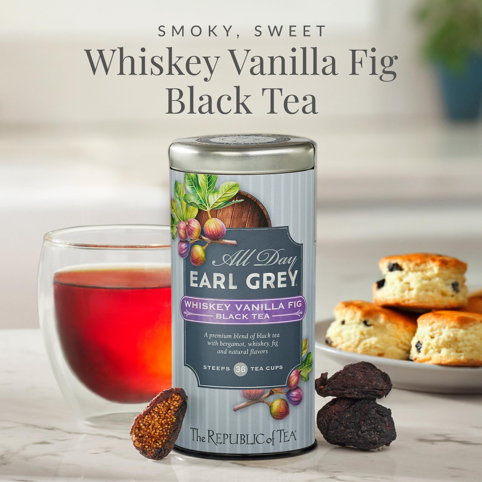 All Day Earl Grey Whiskey Vanilla Fig Black Tea Naturally Caffeinated 36 Bags