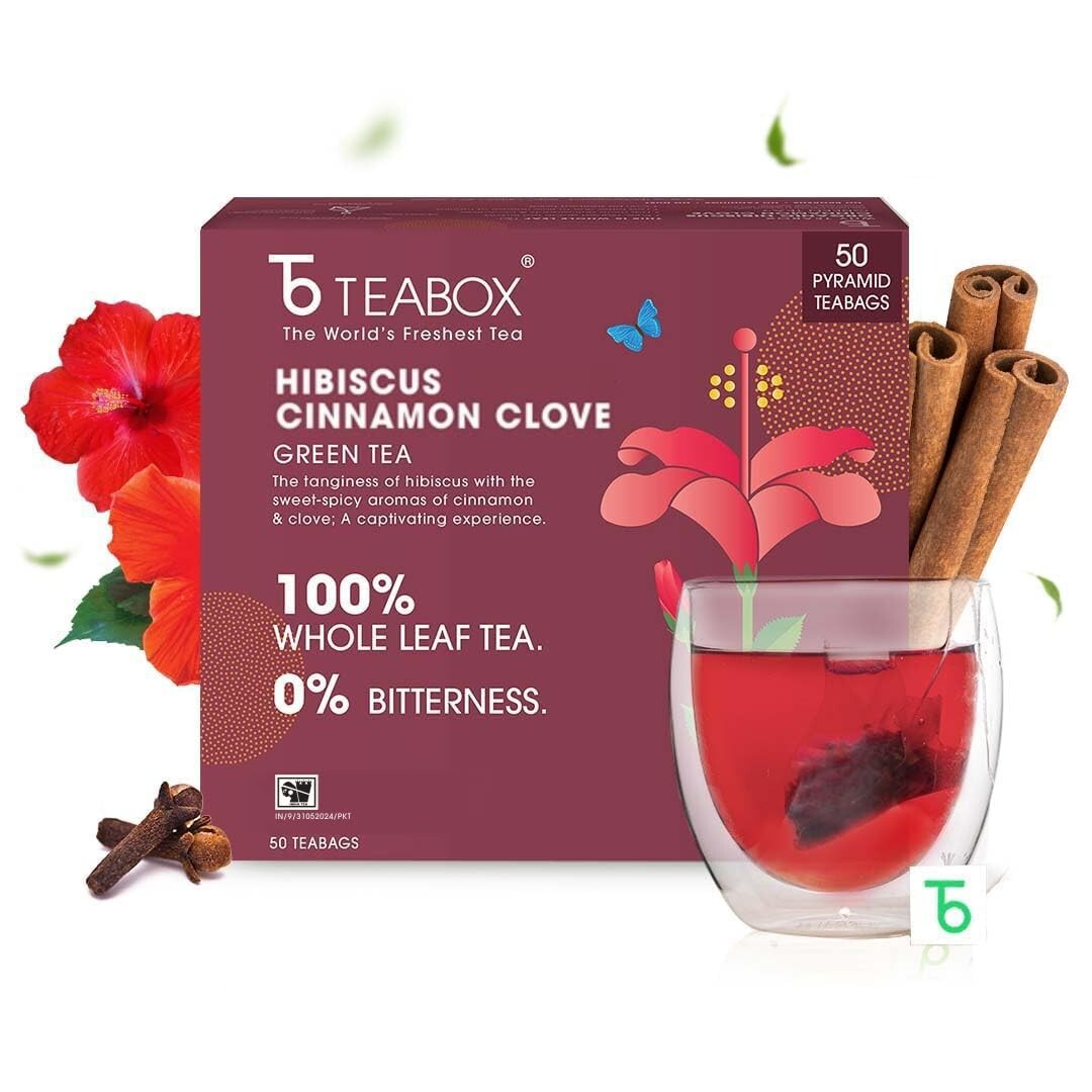 100% Organic Hibiscus Cinnamon Clove Green Tea Bags – 100 pcs of Pure Luxury