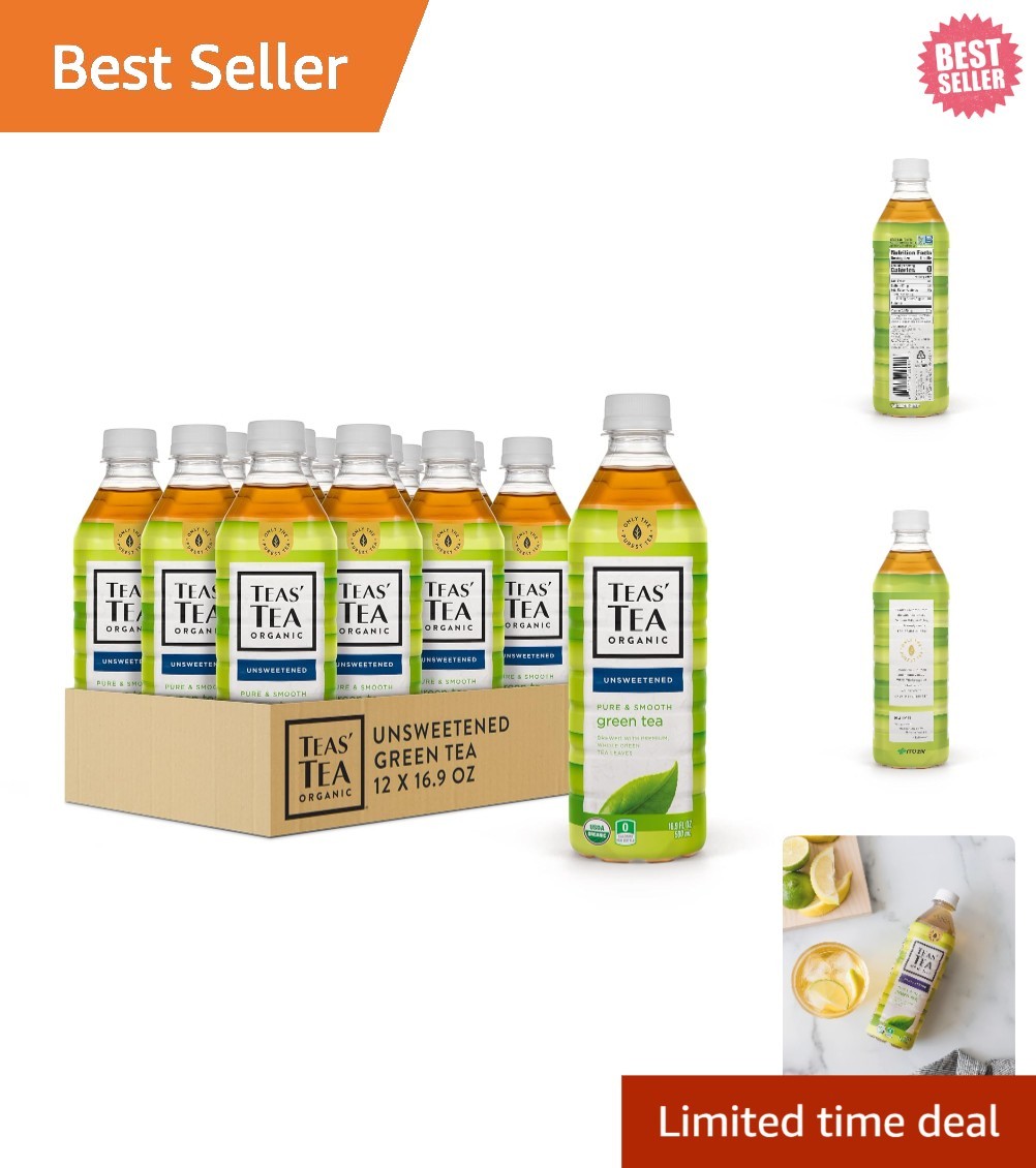 Pack of 12 Organic Green Tea – Unsweetened, 16.9 oz Bottles for Immunity Support