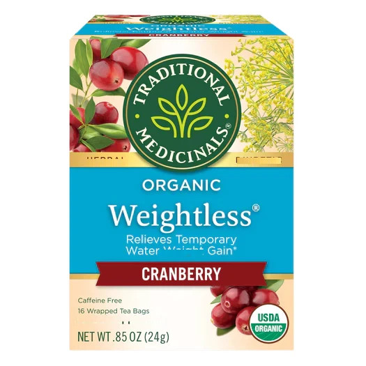 Traditional Medicinals Organic Weightless Cranberry Herbal Tea 16 Bags x 3 pack