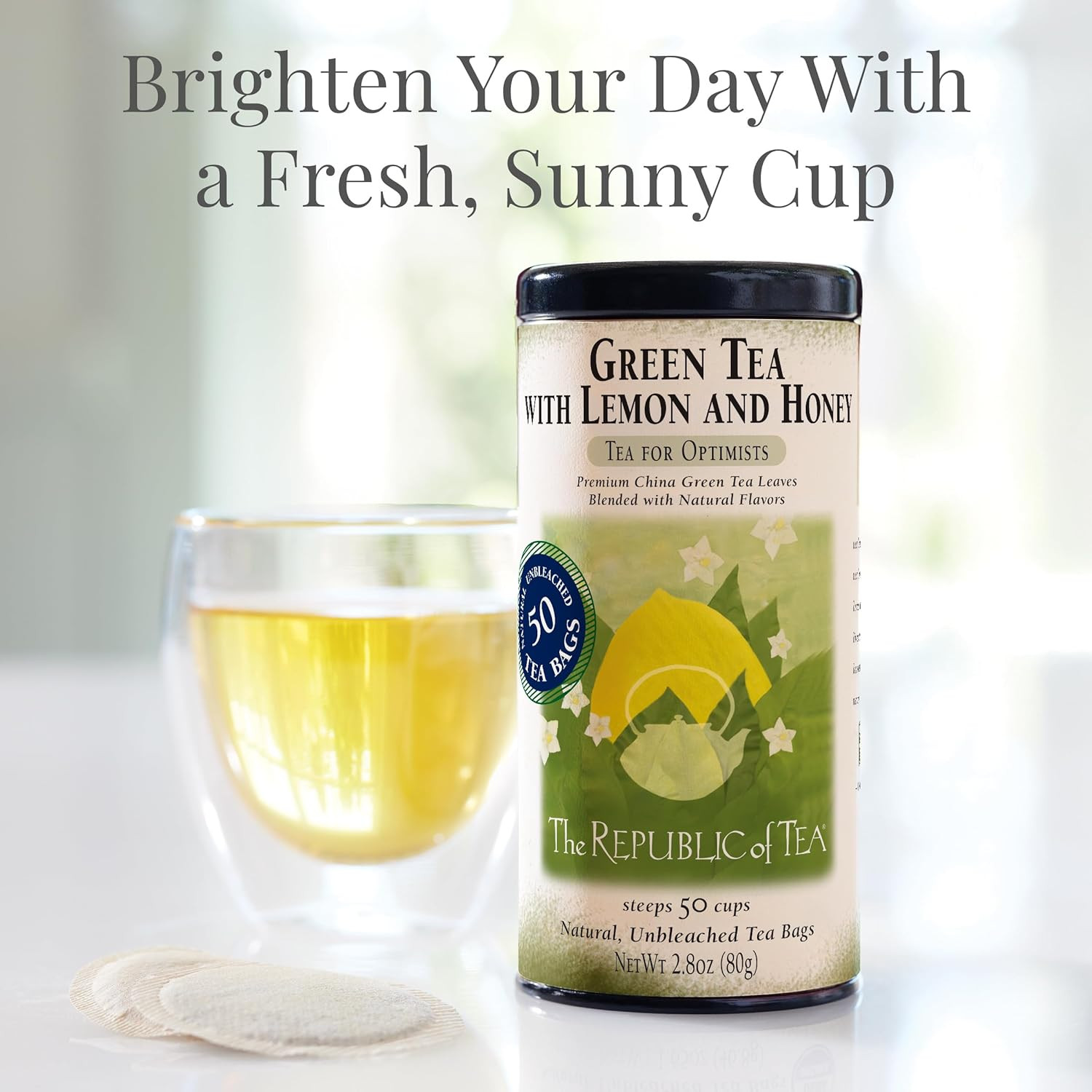 The Republic of Tea – Green Tea with Lemon and Honey Tea Bags, Low Caffeine, 50