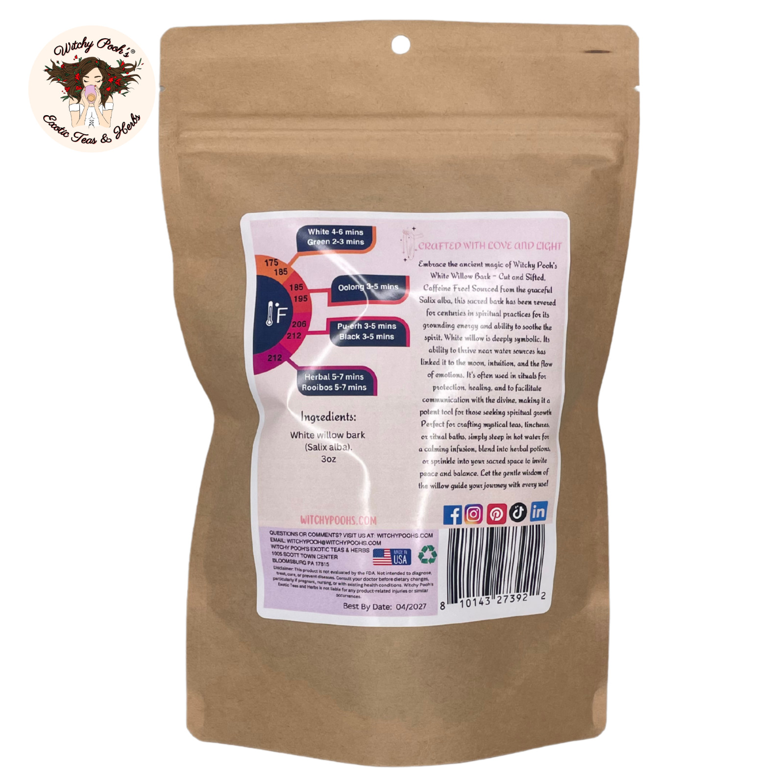 Witchy Pooh’s White Willow Tea – Cut and Sifted Bark, Caffeine Free