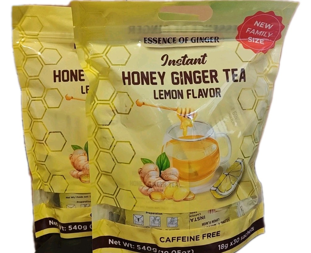 Family Size Instant Honey Ginger Tea Lemon Flavor 30 sachets Caffeine Free 2pack