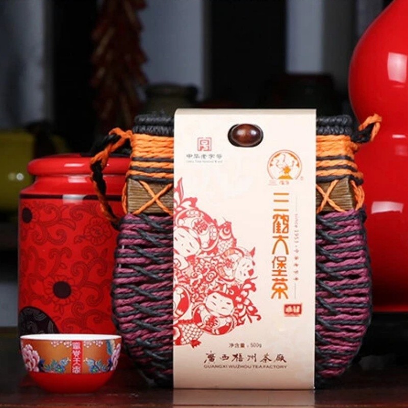 1000g Premium Three Cranes Liupao Hei Cha Liu Bao Aged Black Dark Tea Basket