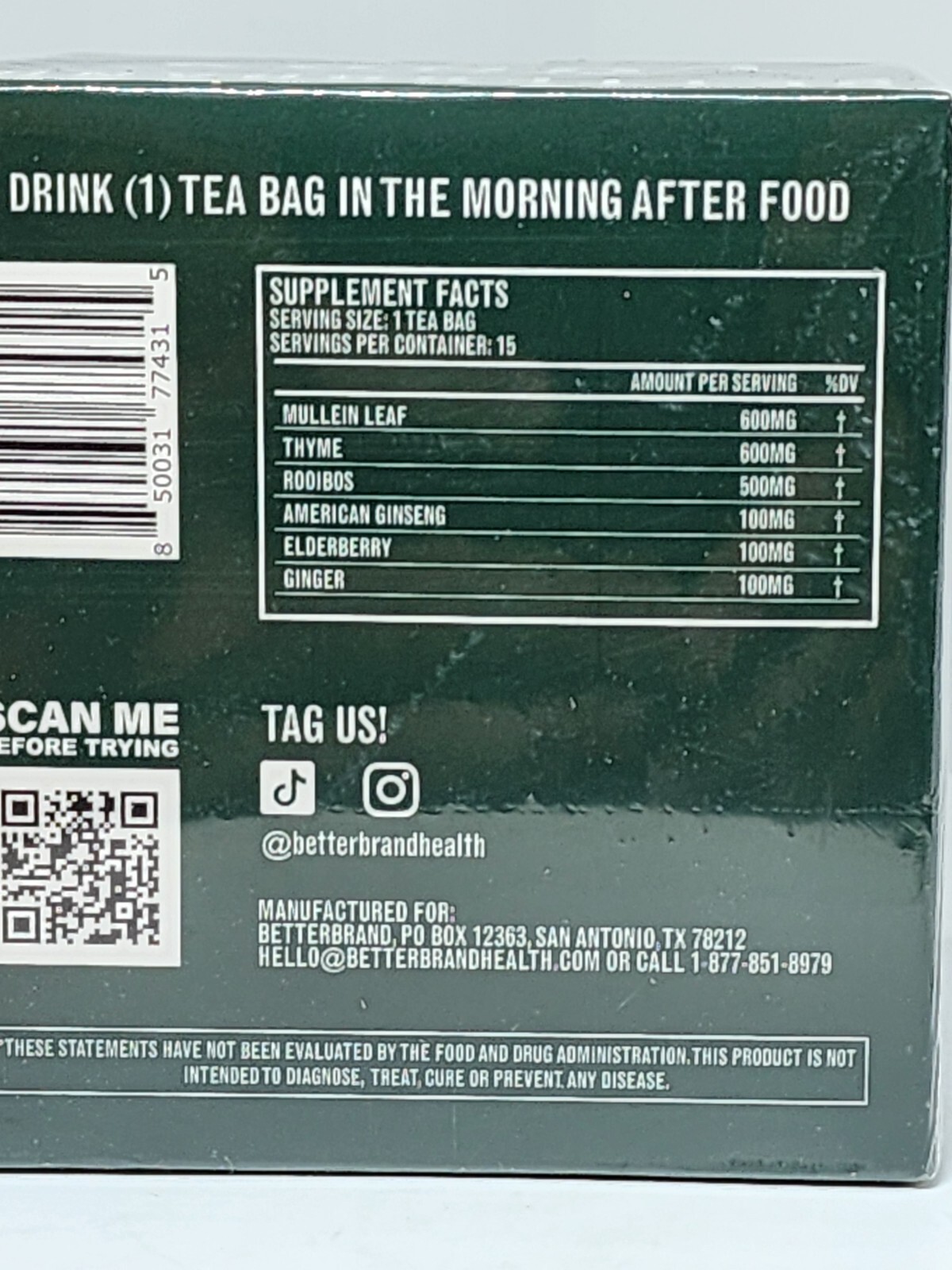 Betterbrand Better Lungs Detox Tea Caffeine Free Herbal Tea Bags Mullein Leaf