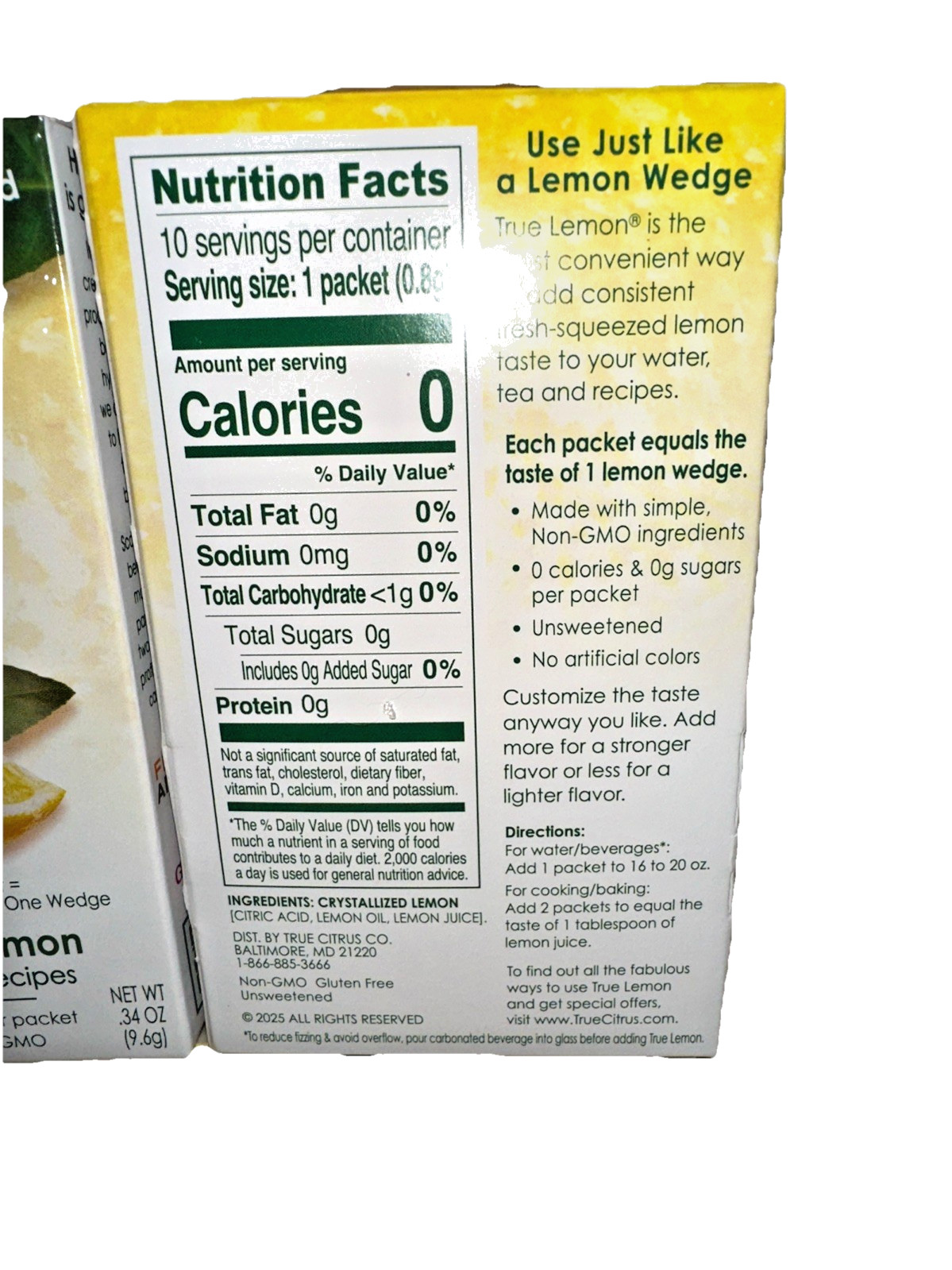 TRUE LEMON Fresh Sqeezed Tste SugarFree Powder Drink Stks 15 Boxes 10 Sticks=150