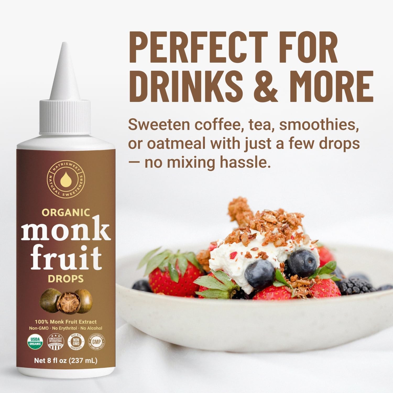 Organic Monk Fruit Liquid Sweetener Drops, 100% Pure Extract, Zero Sugar & No…