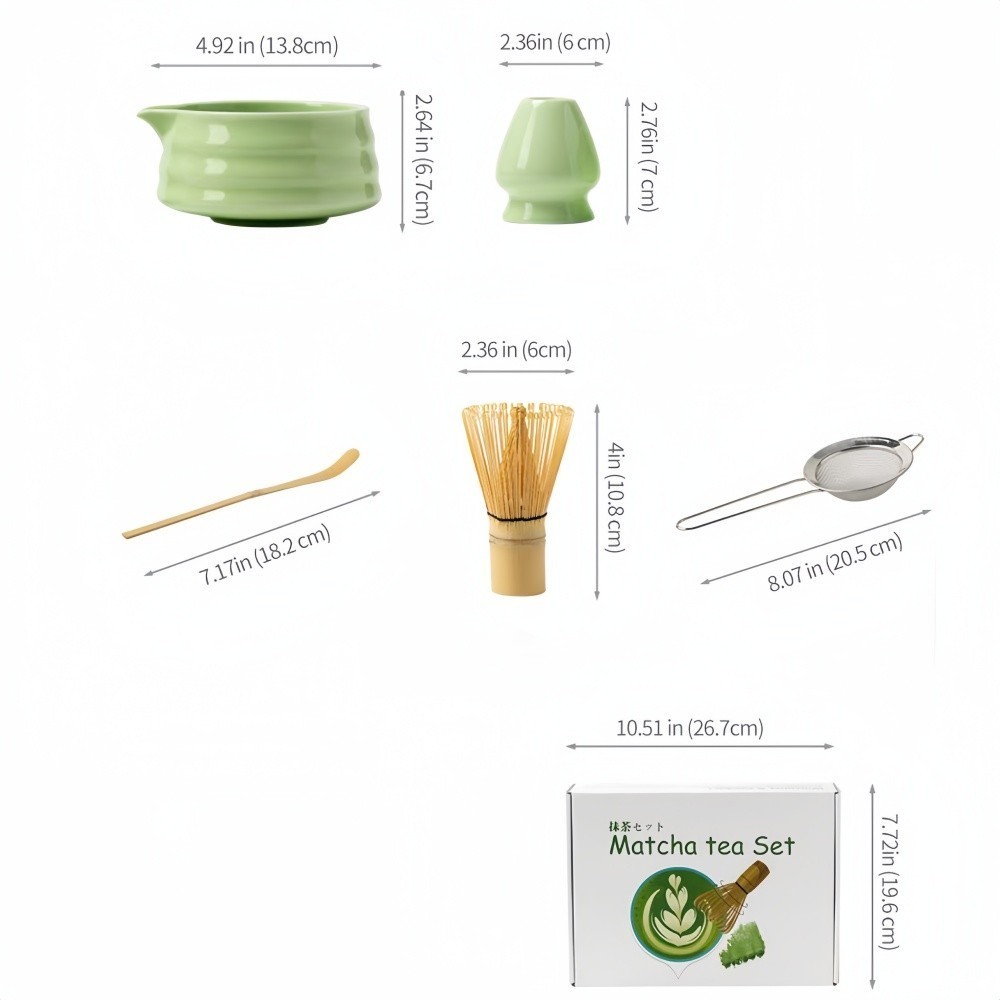 Matcha Set, 5 Pcs Japanese Matcha Whisk Set – 16oz Bowl with Spout, Bamboo Scoop