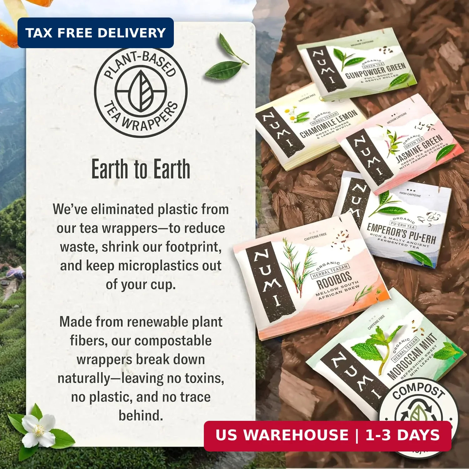 Numi Organic Green Tea with Jasmine, 54 Green Tea Bags Scented with Real Jasmine