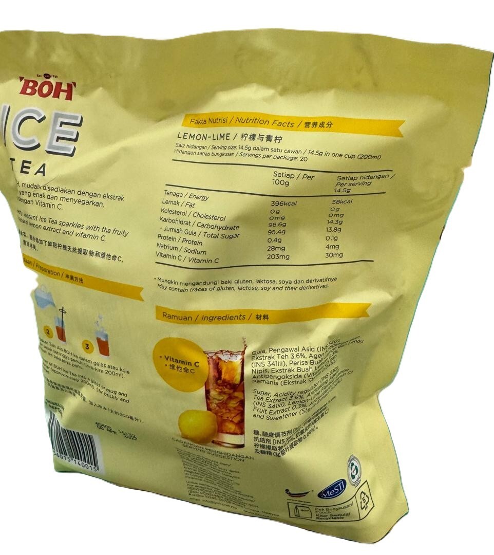 Boh Ice Tea Instant Mix Lemon Lime Flavour Vit C L/Sugar 20s x 14.5g – 1 Pack