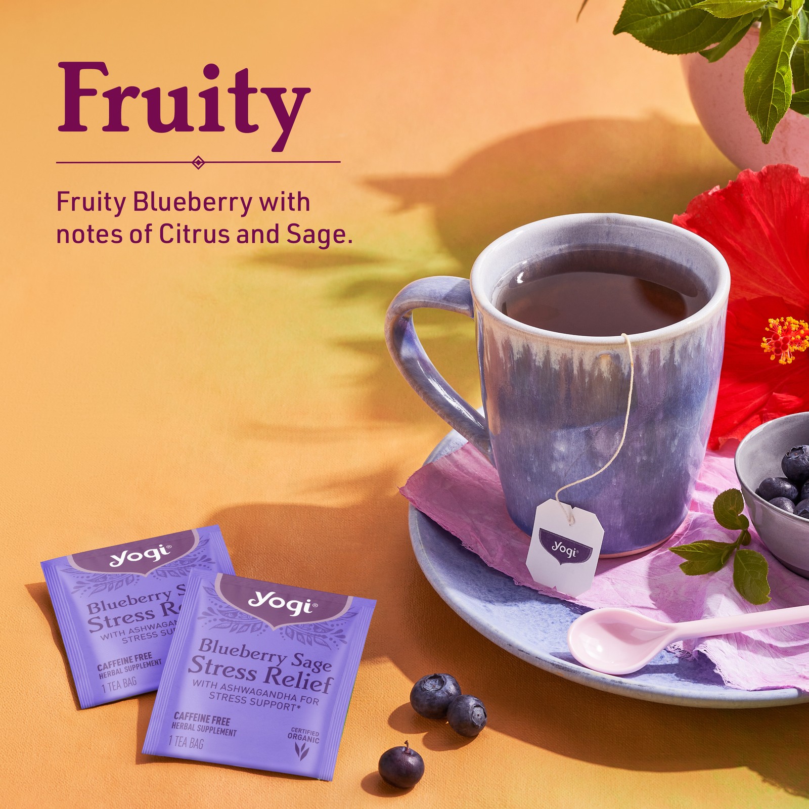 Yogi Tea Blueberry Sage Stress Relief – 16 Tea Bags per Pack (6 Packs) – Rela…