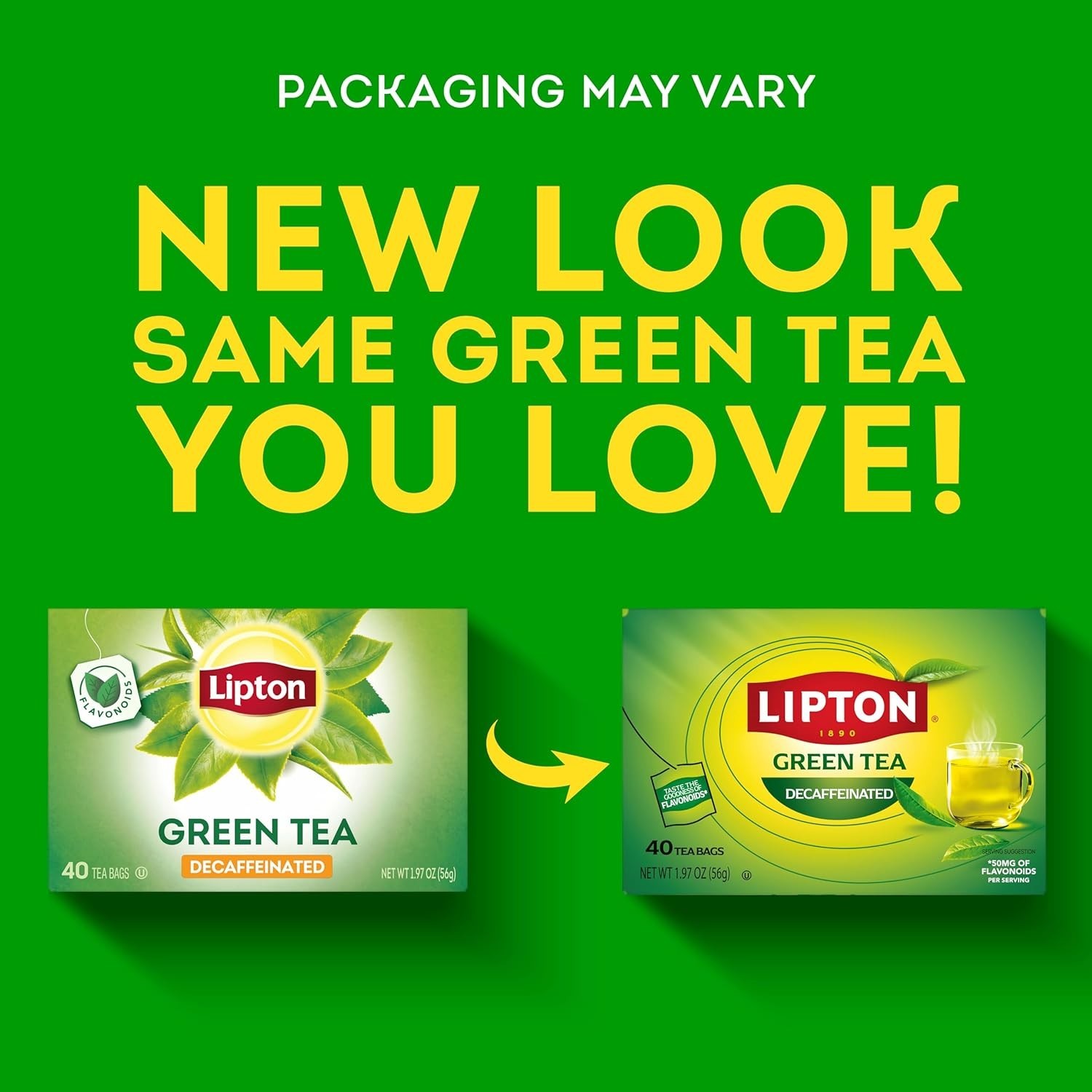 Lipton Green Tea, Decaffeinated, Tea Bags 40 Count Box