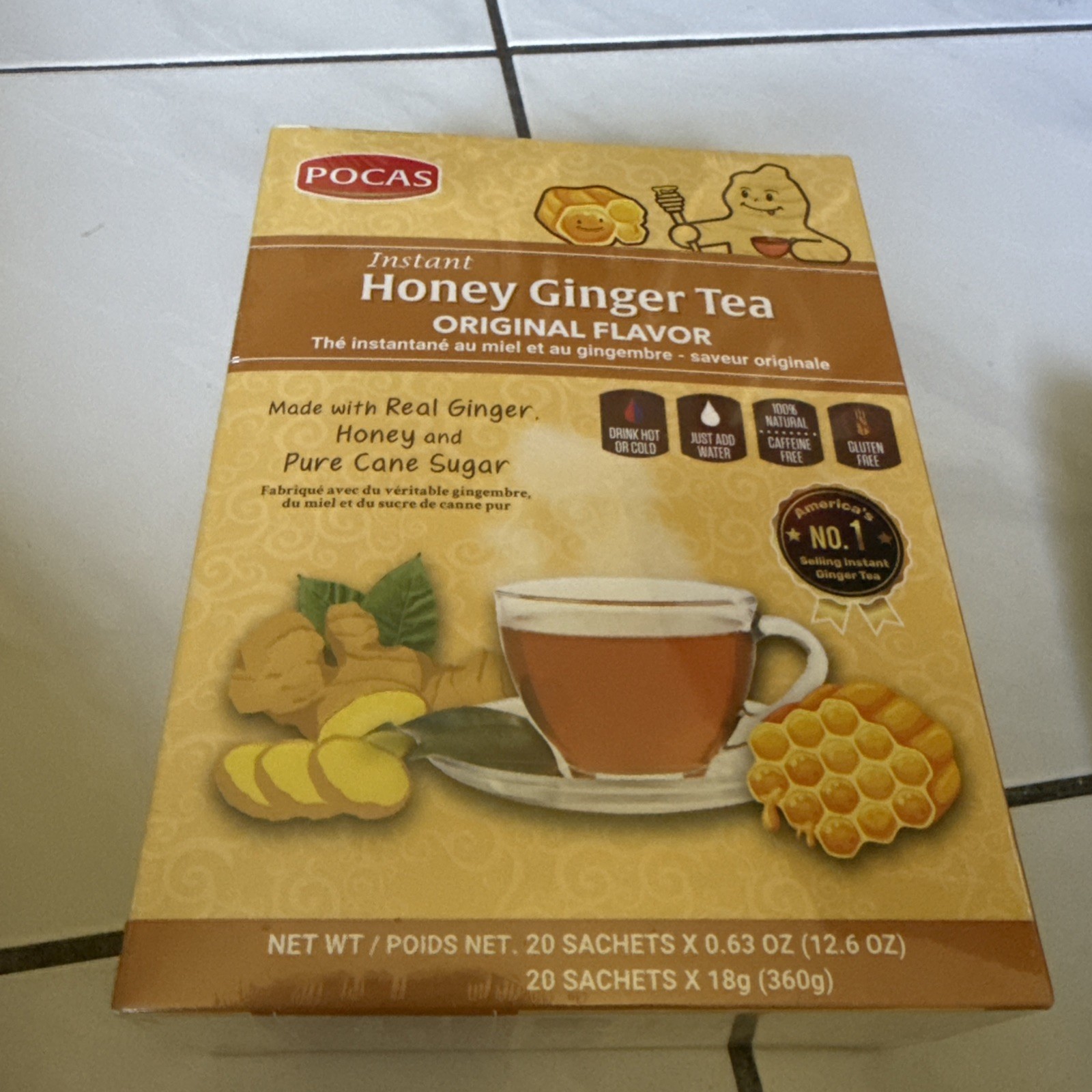 Pocas Honey Ginger Tea, Original, 12.6 Ounce, 20 Bags.