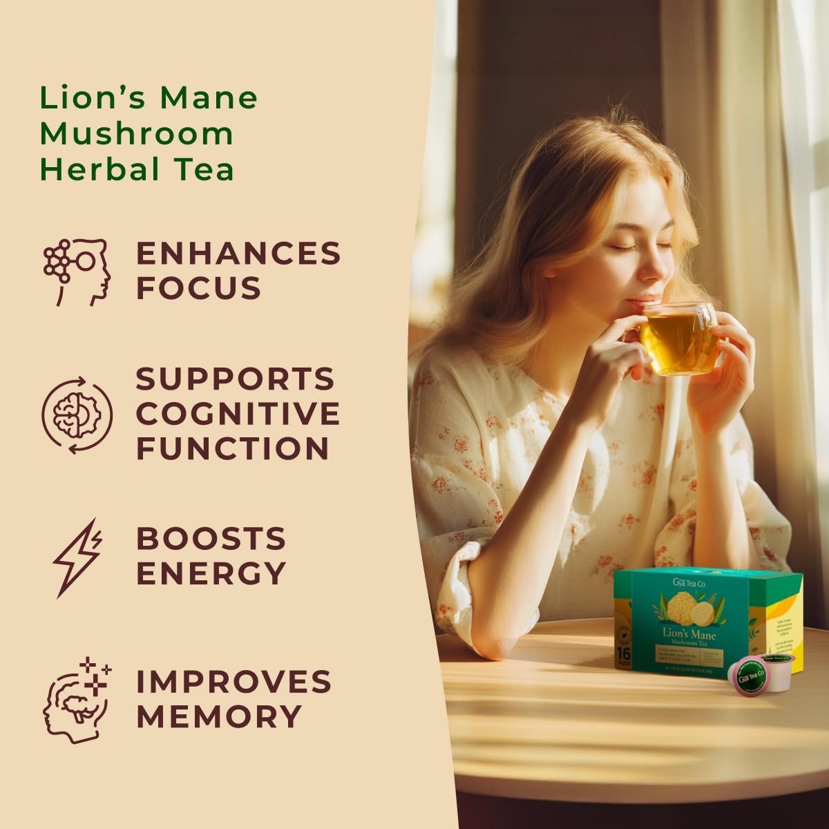 Lion’S Mane Mushroom Tea Gift Set (16 Count) – Decaf Tea Pod for Lovers Get Well