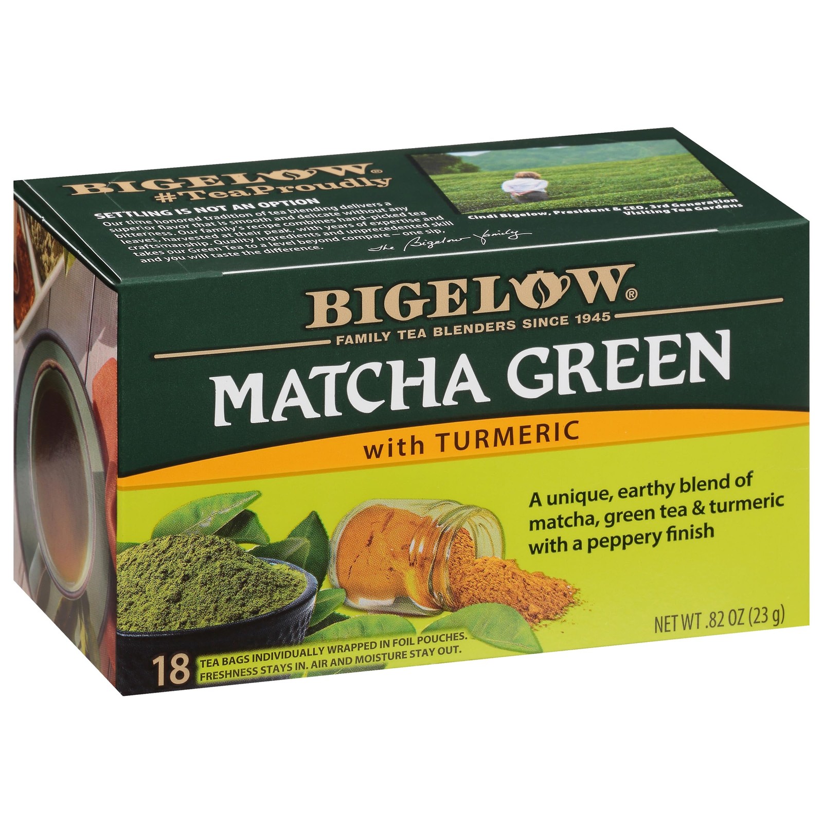 6 Pack Matcha Green Tea, Turmeric, Caffeinated, 18 Count Box, 108 Total Bags