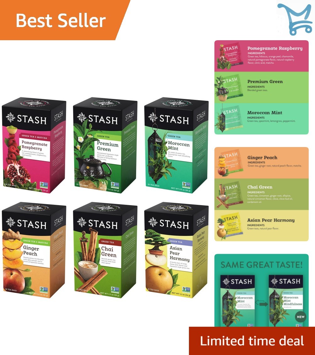 Green Tea Variety Pack 6 Flavors Caffeinated 108 Tea Bags Choice