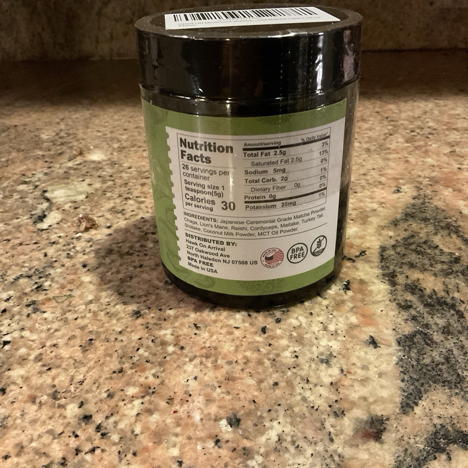 Orgfun Mushroom Energizing Matcha Latte Powder 4.58 oz exp. 12/27