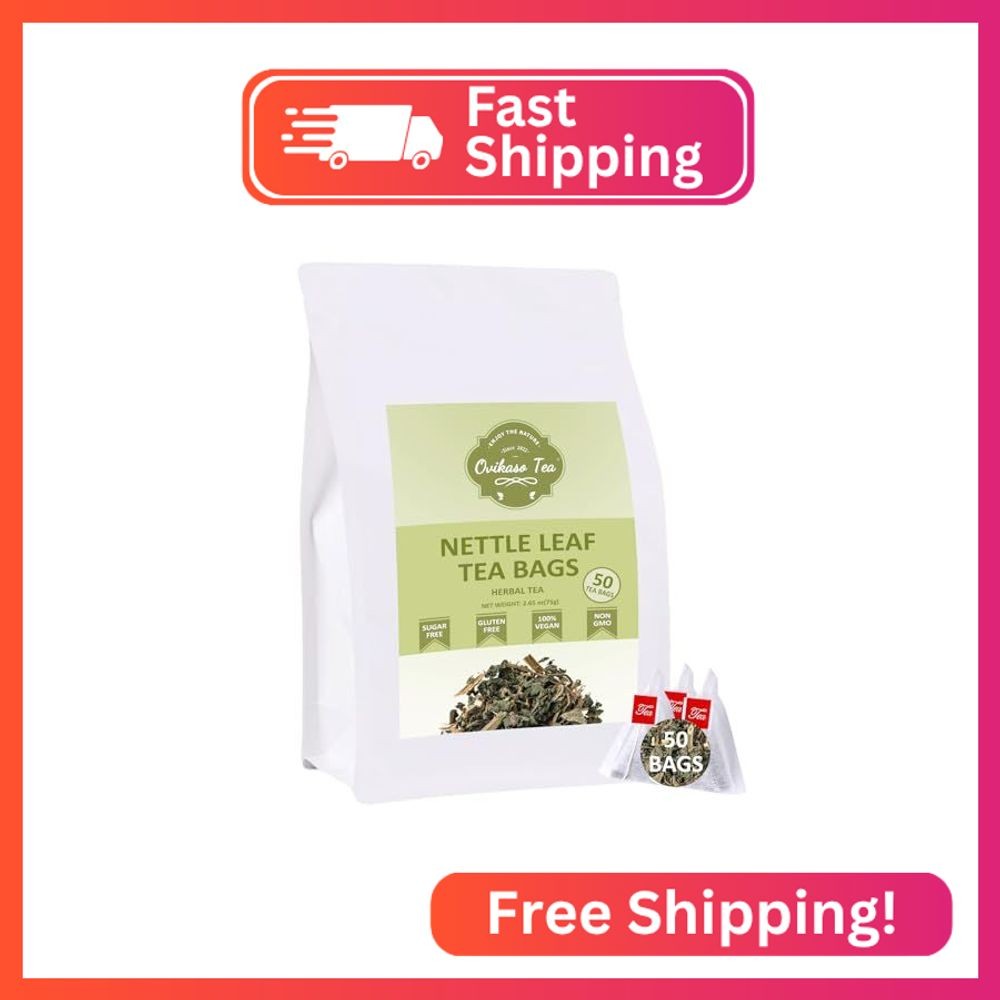 Ovikaso Tea, Nettle Leaf Tea Bags, 50 Pyramid Tea Bags, 1.5g/bag, Natural Stingi