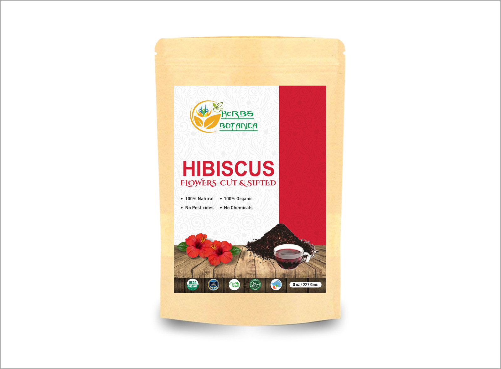 Organic Hibiscus Flowers Loose Cut And Sifted For Herbal Tea Keto Friendly 8 oz