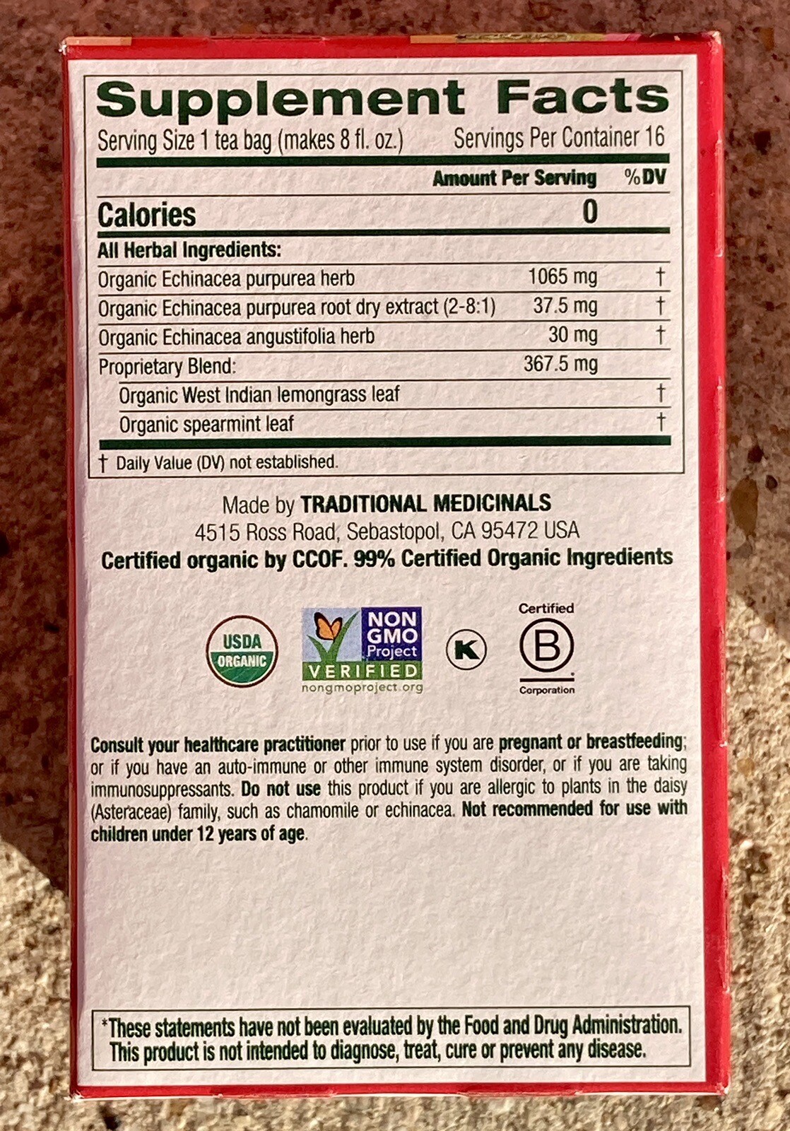2-PK Traditional Medicinals Organic Echinacea Plus Tea, With Spearmint BB 9/2025