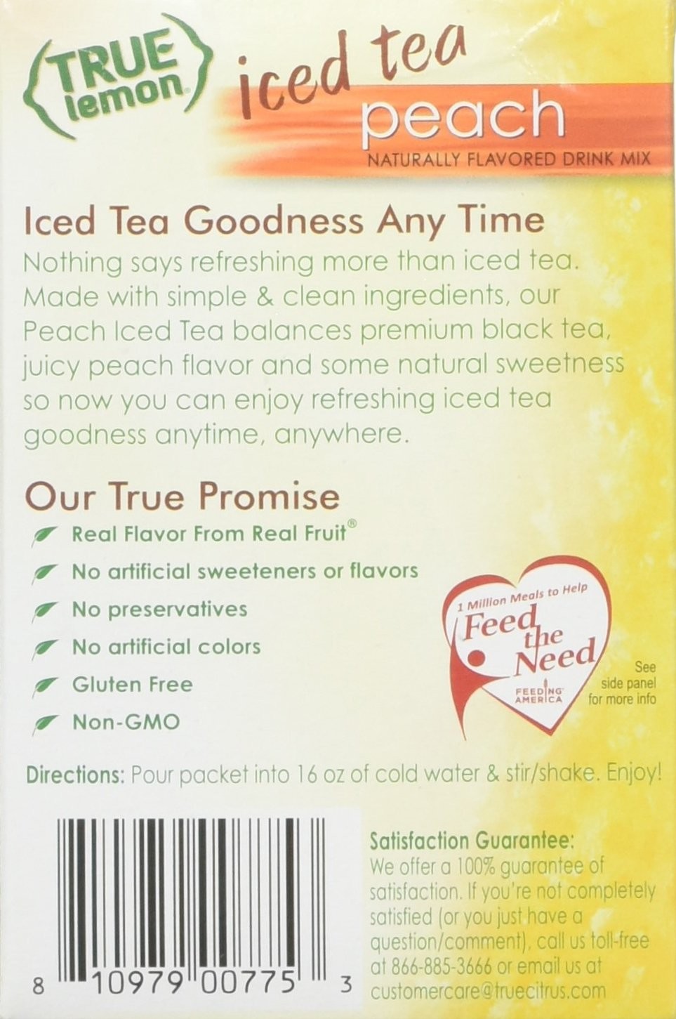 True Lemon PEACH ICED TEA MIX Instant Powdered Drink Packets 6 Count Pack of 4