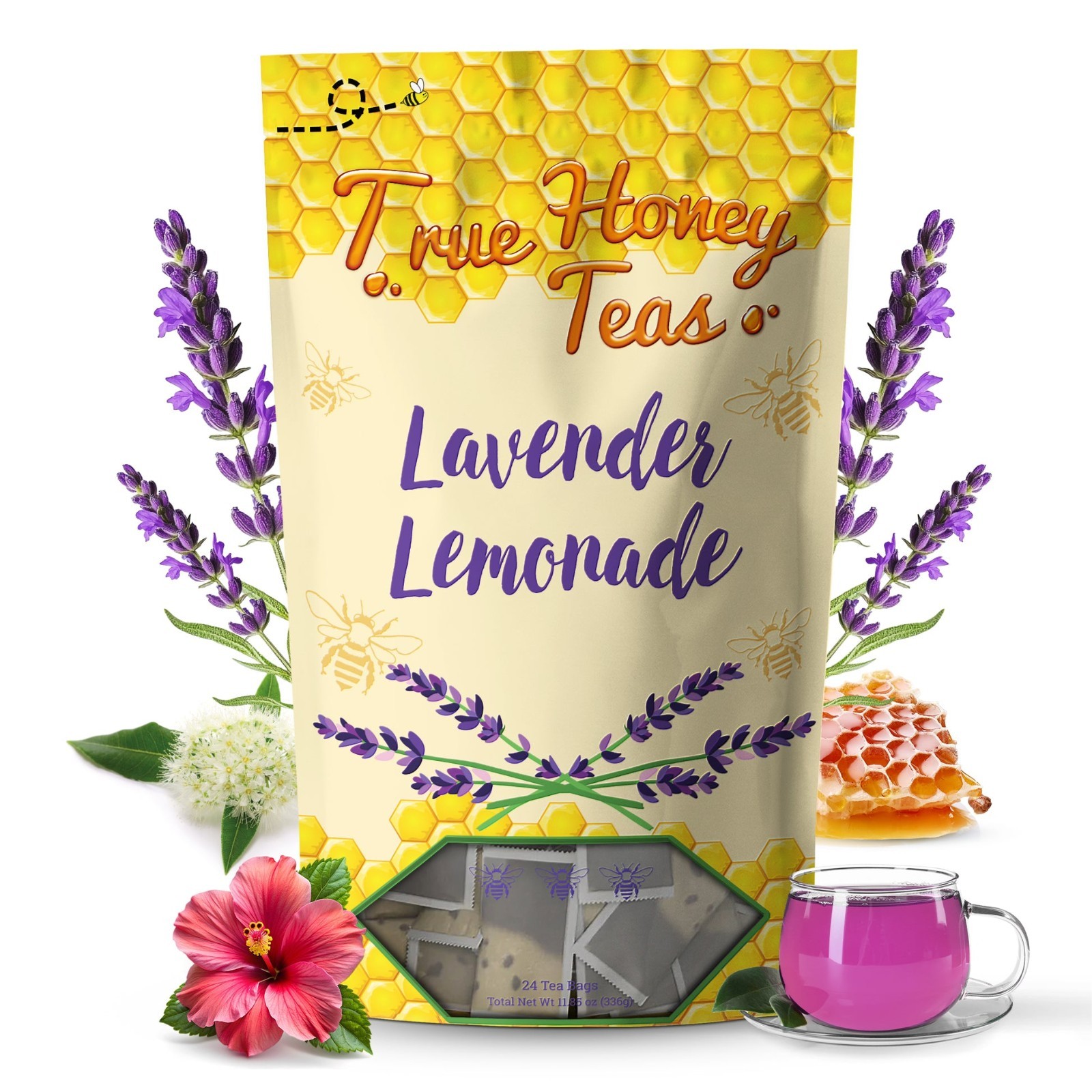 True Honey Teas Lavender Lemonade Herbal Tea Bags Organic Caffeine Free 24 Pack