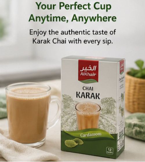 Karak Chai Tea Premix Cardamom Instant Milk Tea Sugar Free Halal 12 Sachets