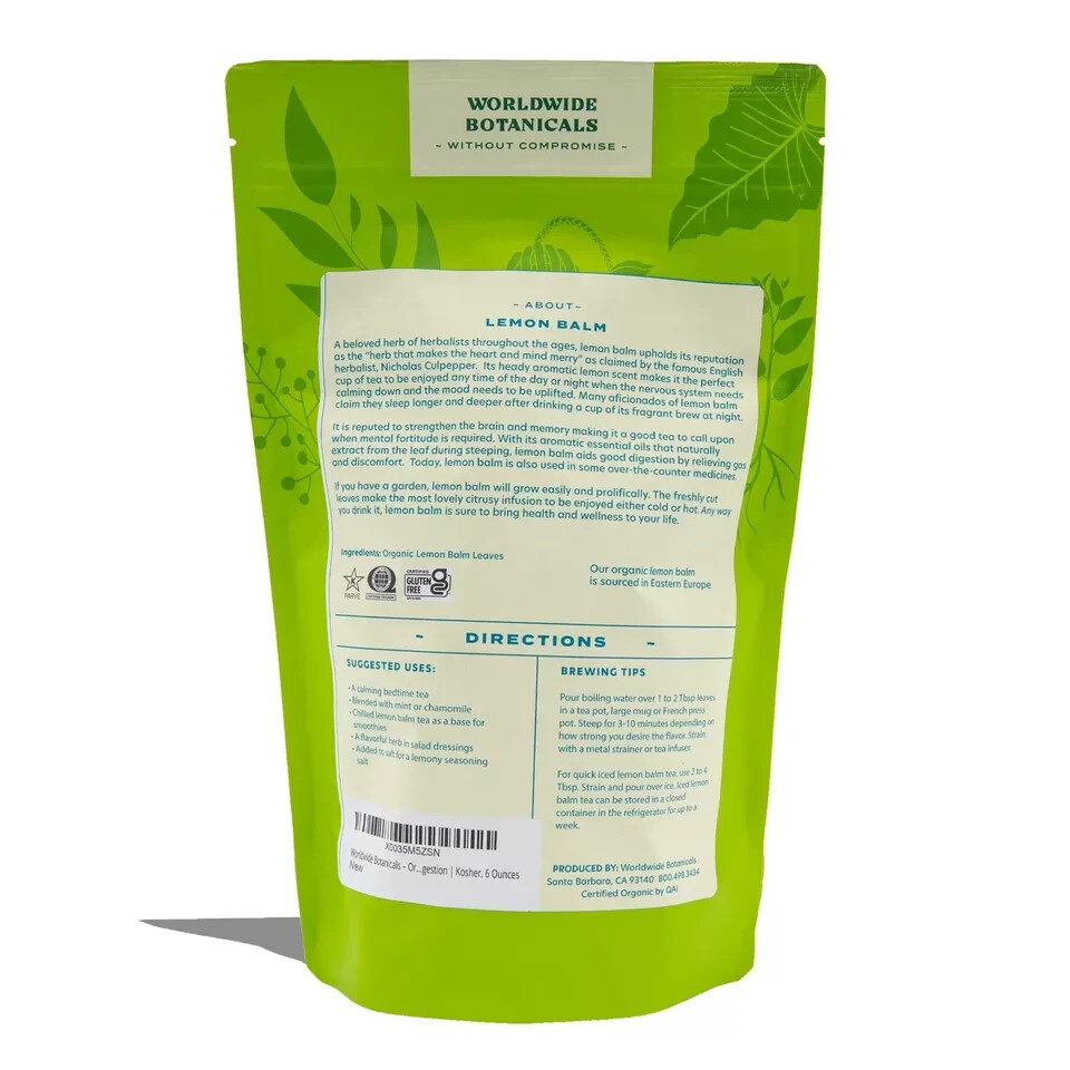 Worldwide Botanicals Organic Lemon Balm Tea – Loose Leaf Premium Herbal Tea | |