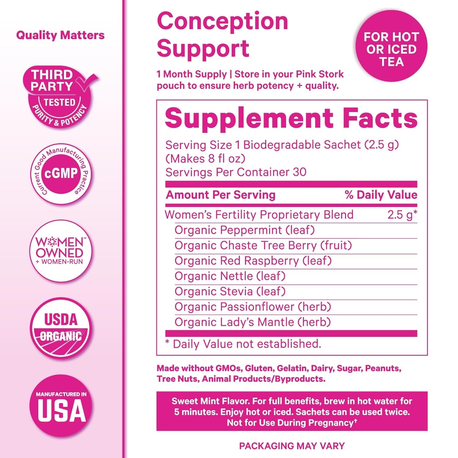 Sweet Mint Organic Fertility Tea for Women – 15 Sachets of Vitex & Raspberry