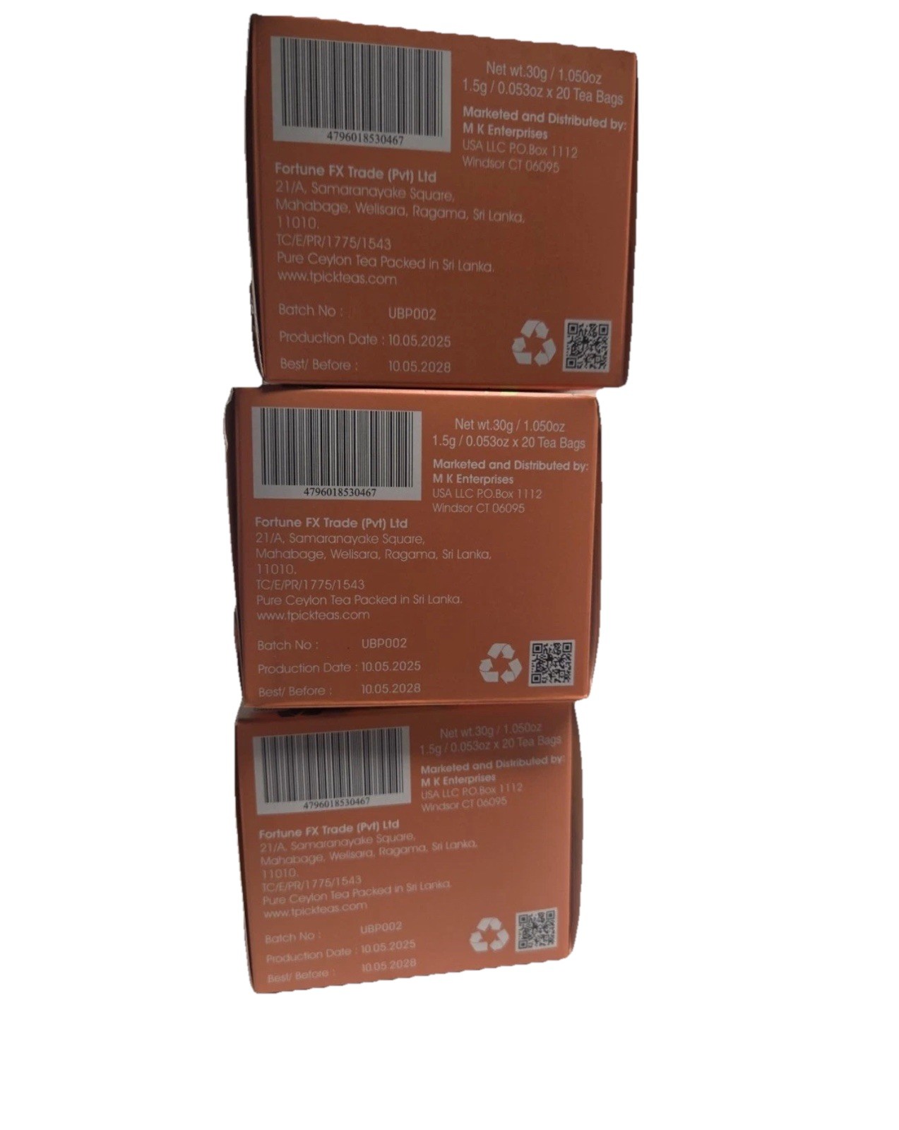 New Lot Of 3 t-pick Black Tea Peach Ceylon Tea Bags 60 Bags Total Exp:10/05/2028