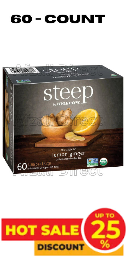 Steep by Bigelow USDA Organic Lemon Ginger Herbal Tea ( 60 Tea Bags) FRESH