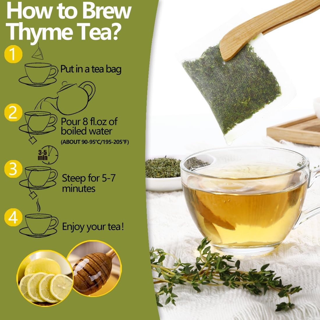 Premium 100 Thyme Leaf Tea Bags Made with 100% Pure Thyme Leaves Aid Digestio…