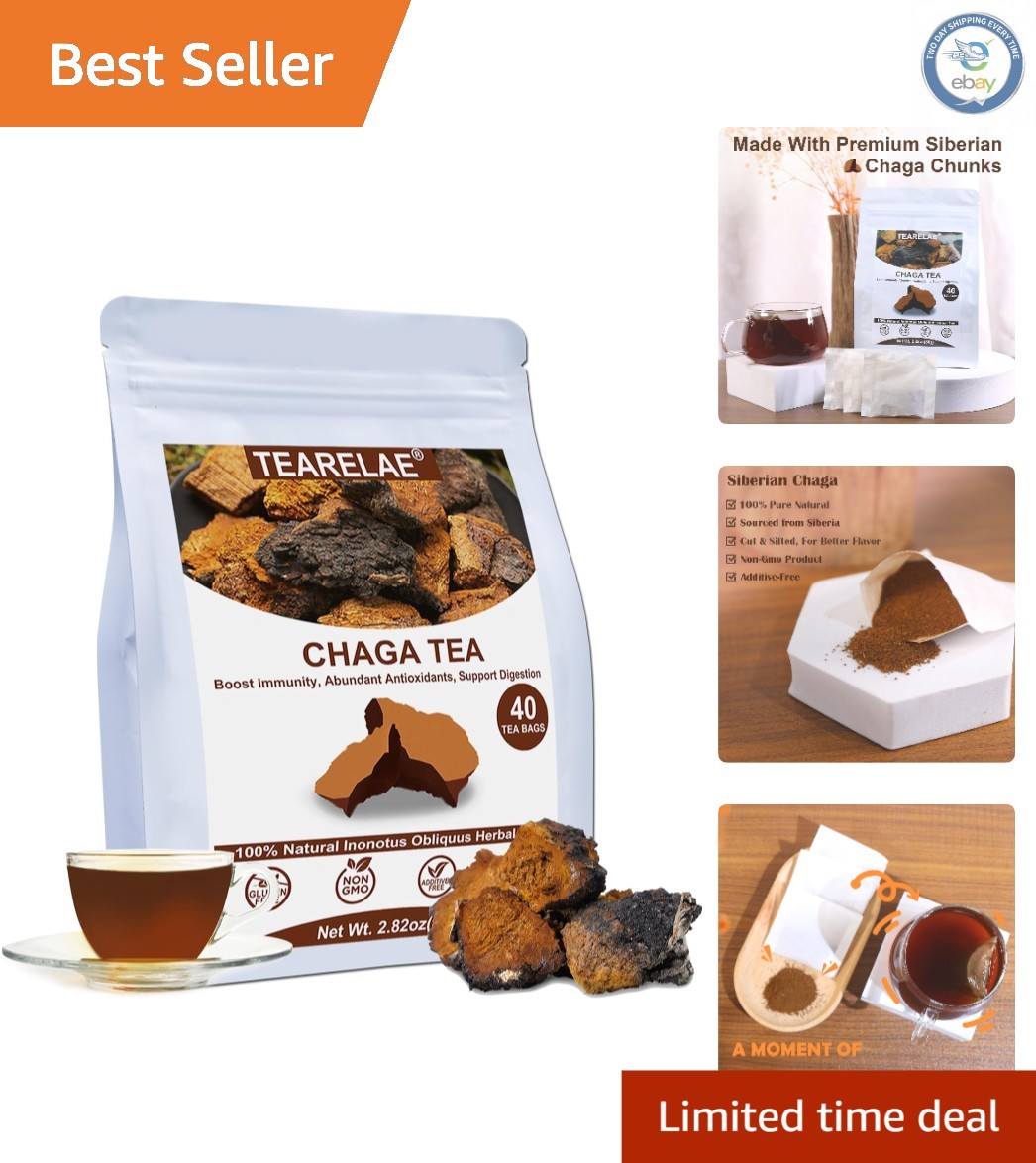 Chaga Super Tea – 40 Count Natural Tea Bags – Rich in Antioxidants & Nutrients