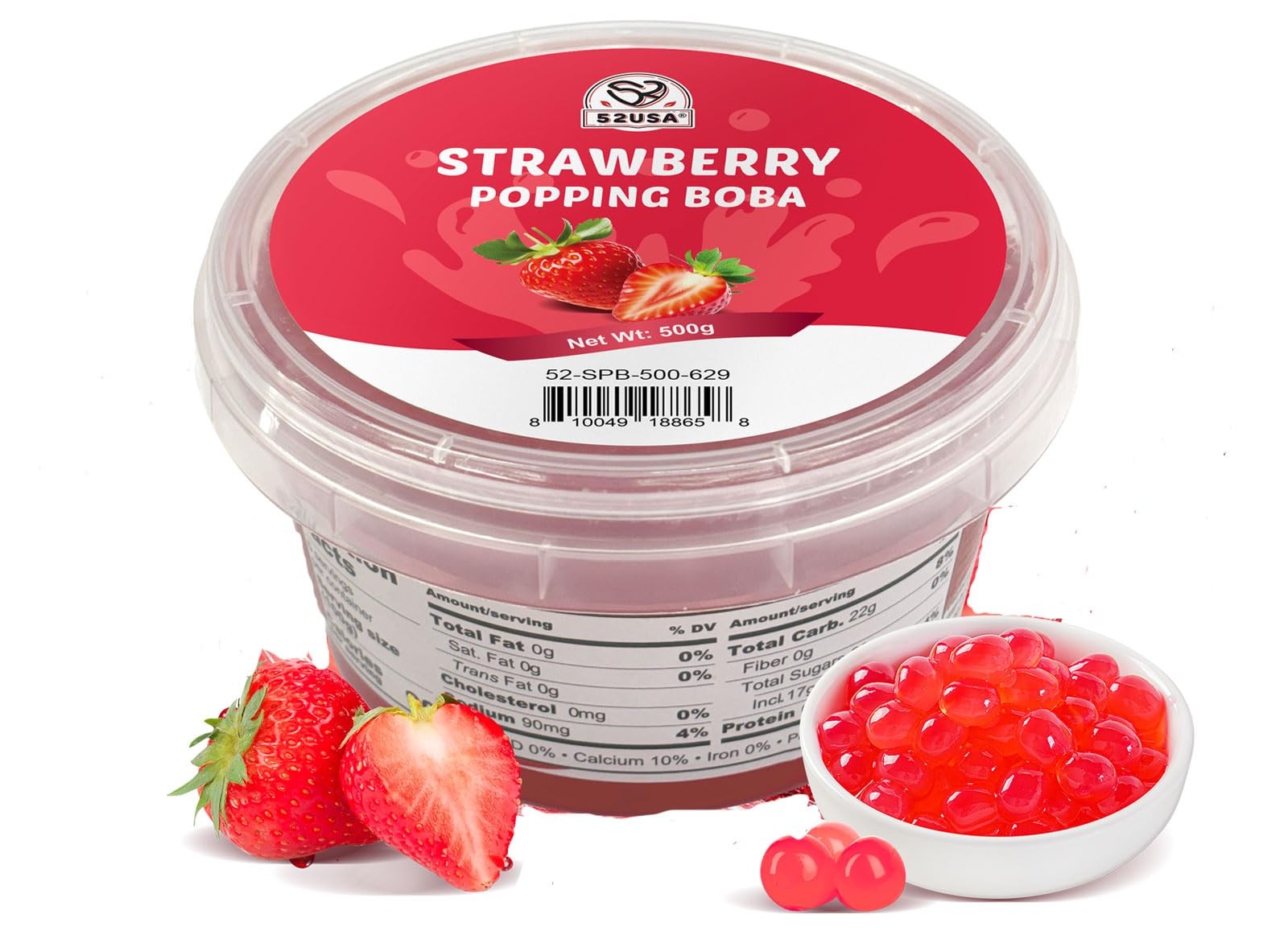 52USA Strawberry Popping Boba 500g, Popping Pearls for Bubble Tea, Beverages,…
