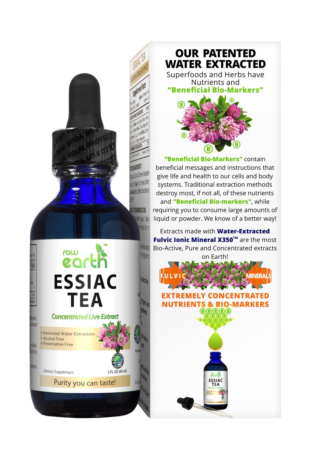 Raw Earth ESSIAC Tea Extract 8 Organic Herbs Sheep Sorrel USA Made