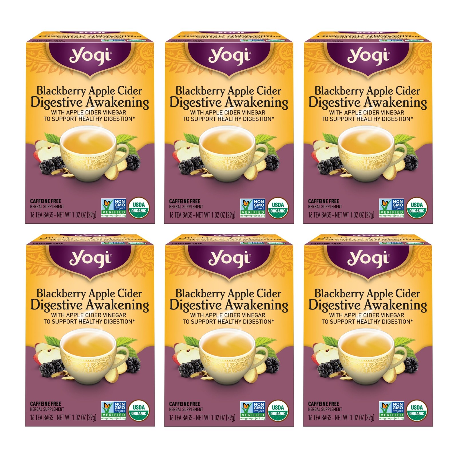 Yogi Organic Blackberry Apple Cider Digestive Tea 16 Count Caffeine Free