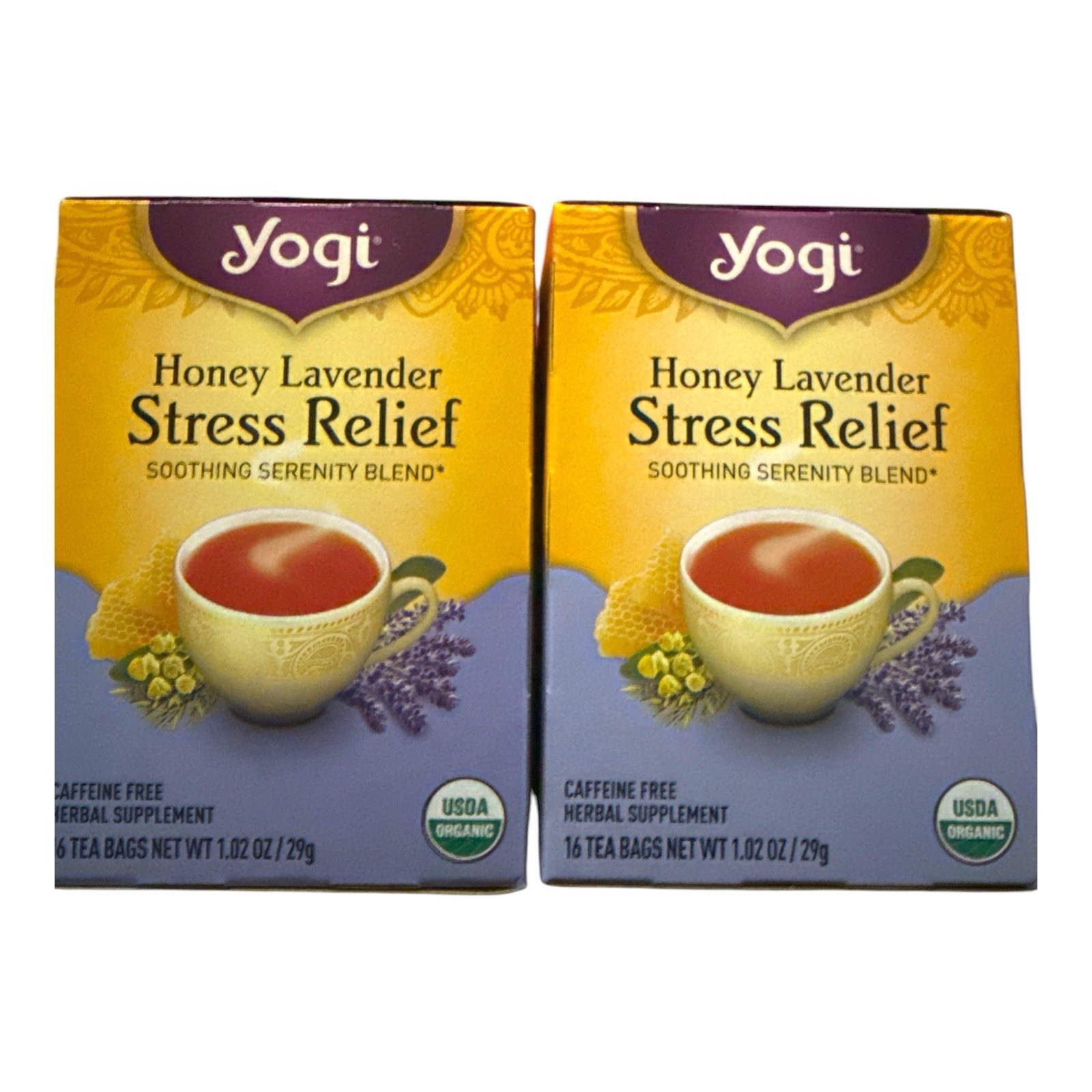 Yogi Honey Lavender Stress Relief Chamomile Herbal Tea 32 Bags (2 Boxes) Organic