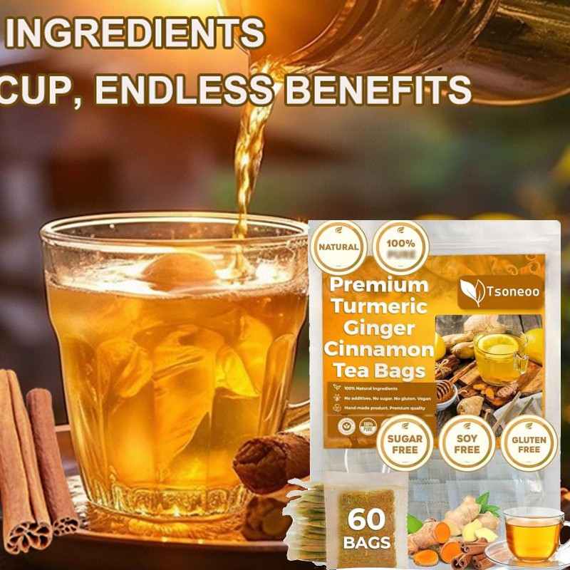 Turmeric, Ginger, Cinnamon Tea Bags, 100% Natural & No Additives & Caffeine Free