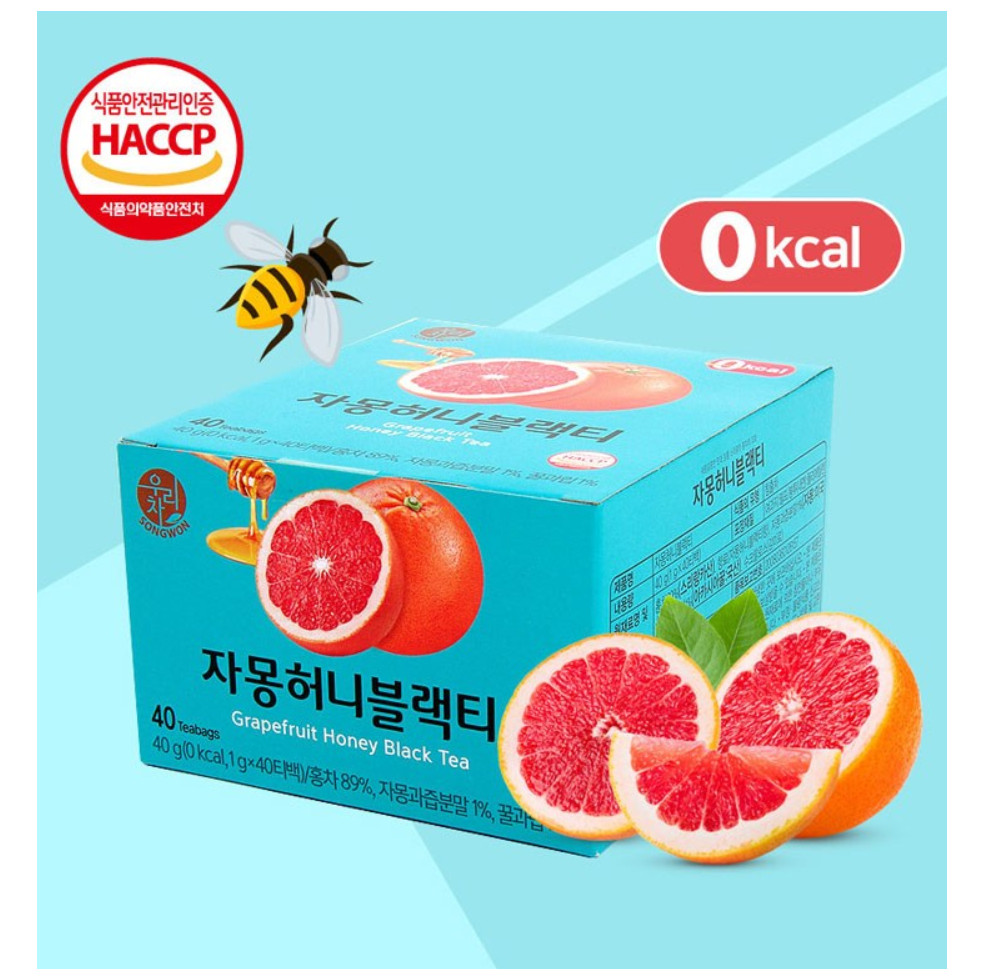 Songwon Grapefruit Honey Black Tea 40T Individually Packing Tea Bag ” 0 Kcal “