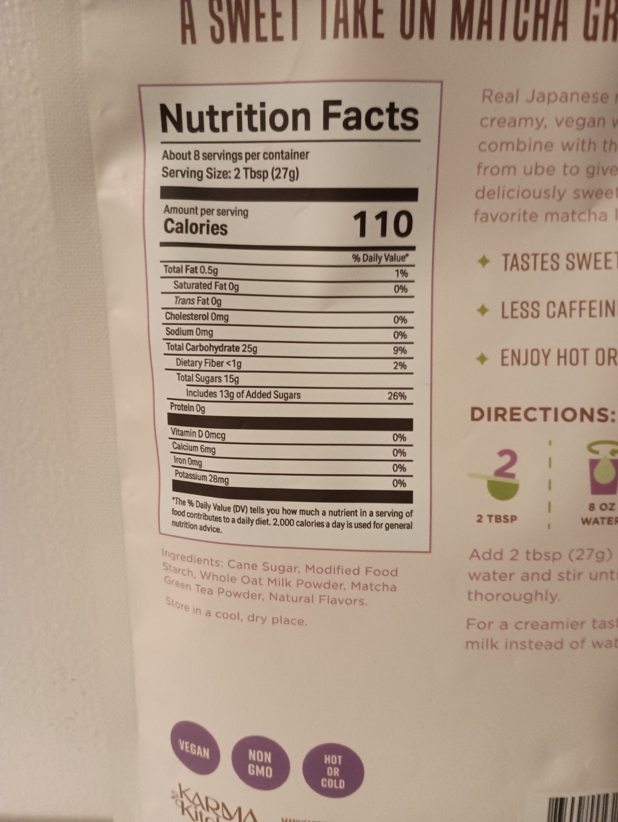 Karma Kitchen UBE Japanese Barista-Style Matcha Latte With Oat Milk Vegan 7.5oz