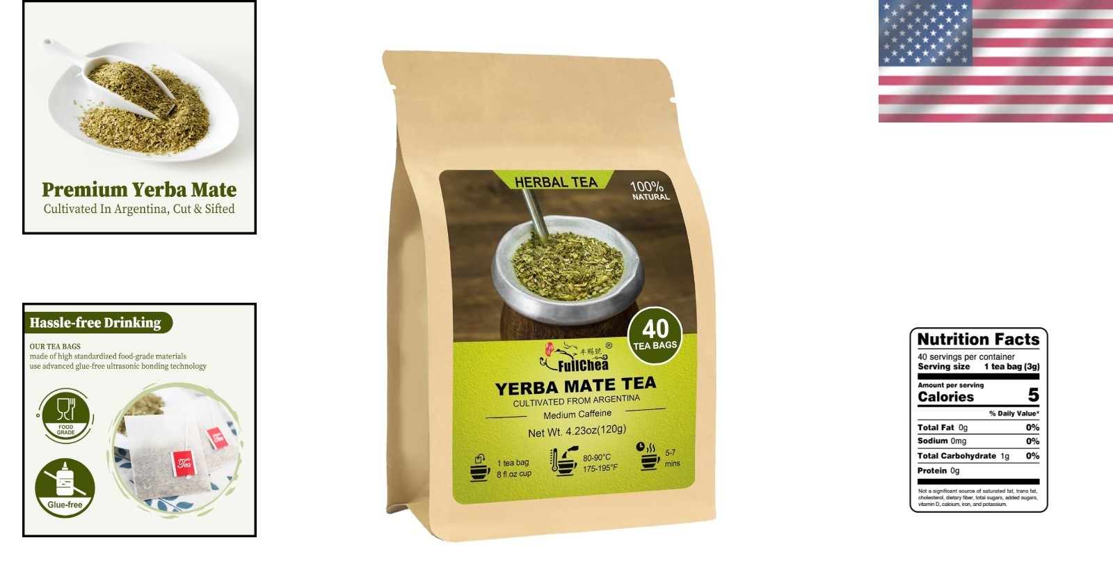 Yerba Mate Tea Bags, 40 Count – Unsmoked & Rich in Antioxidants from Argentina