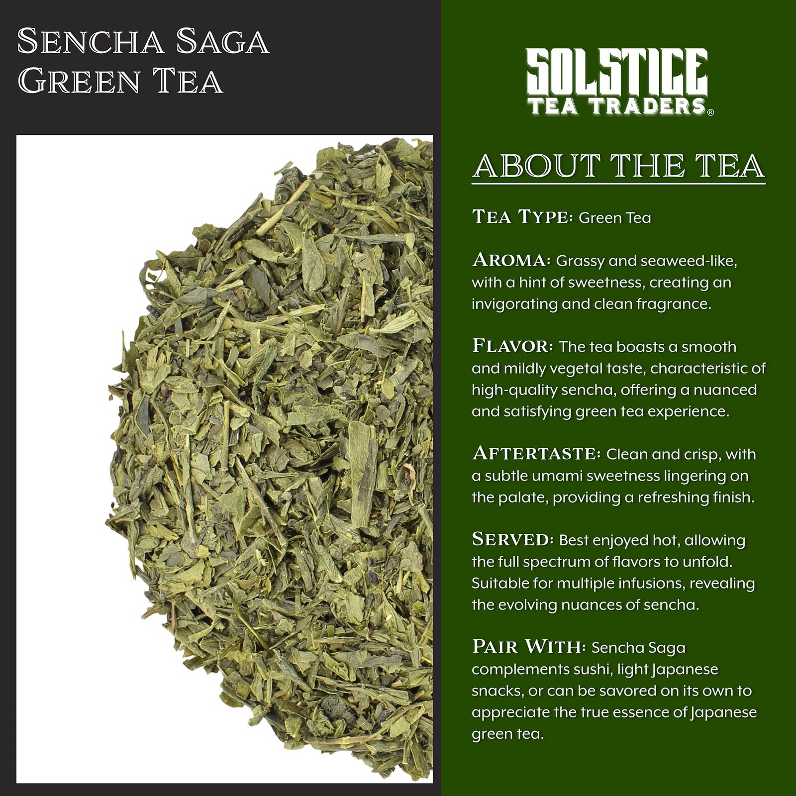 Solstice Loose Leaf Sencha Green Tea Japanese Style Bulk 16 oz 1 LB Bag