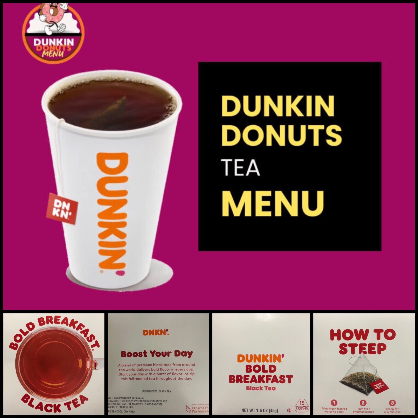 2 Box Dunkin Bold Breakfast Black Tea. 30 Tea Bags. NW 1.6 OZ EA